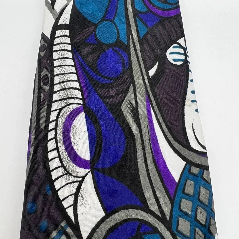 Vintage Florenzi Collection Tie 90’s Abstract Pattern - Blue, Purple, Gray - 3.5